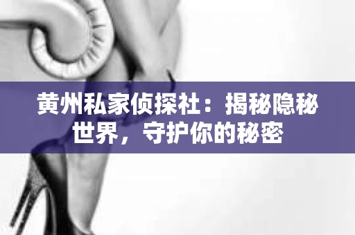 黄州私家侦探社：揭秘隐秘世界，守护你的秘密